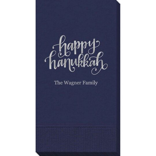 Hand Lettered Happy Hanukkah Guest Towels
